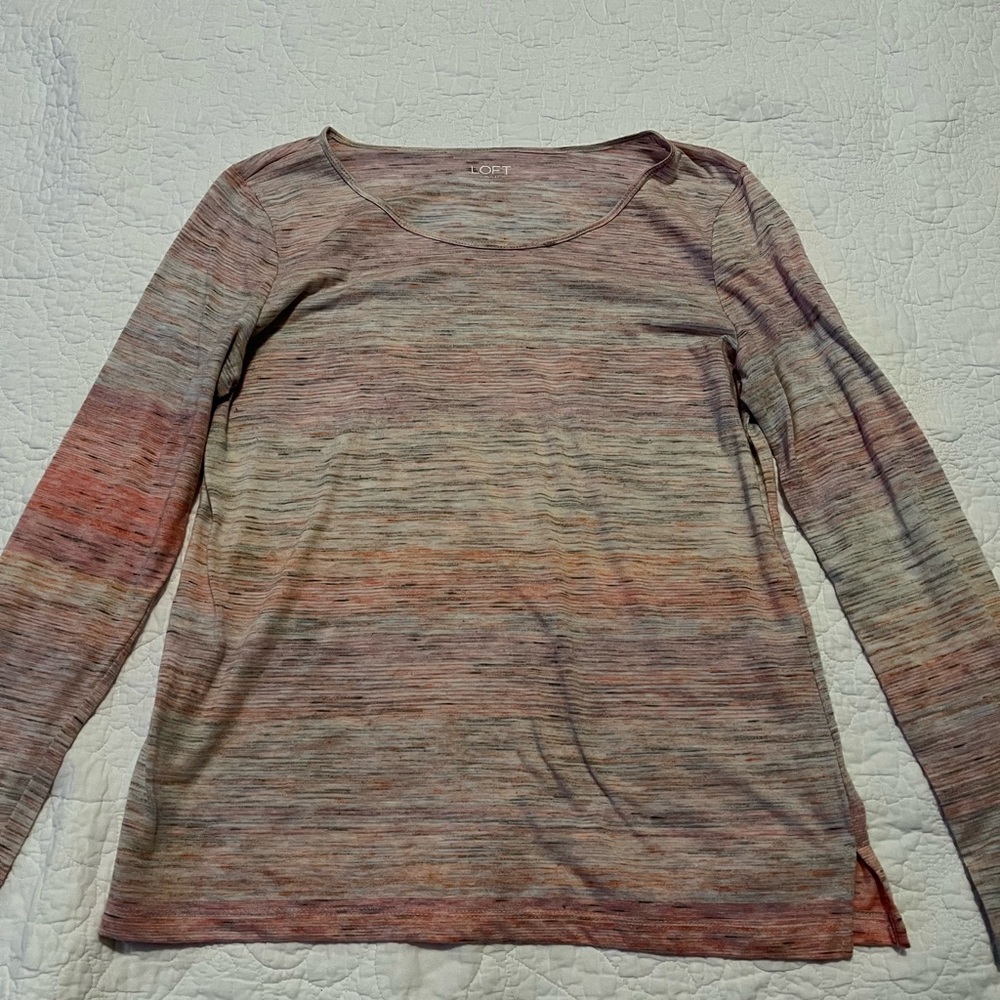 Loft size medium. Grey, pink, orange long sleeve tee